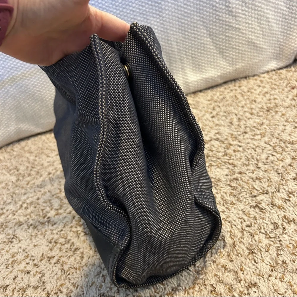 TORY BURCH Ella Two-Tone Black and Navy Textured Canvas Large Tote